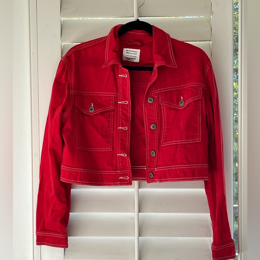 Red denim jacket